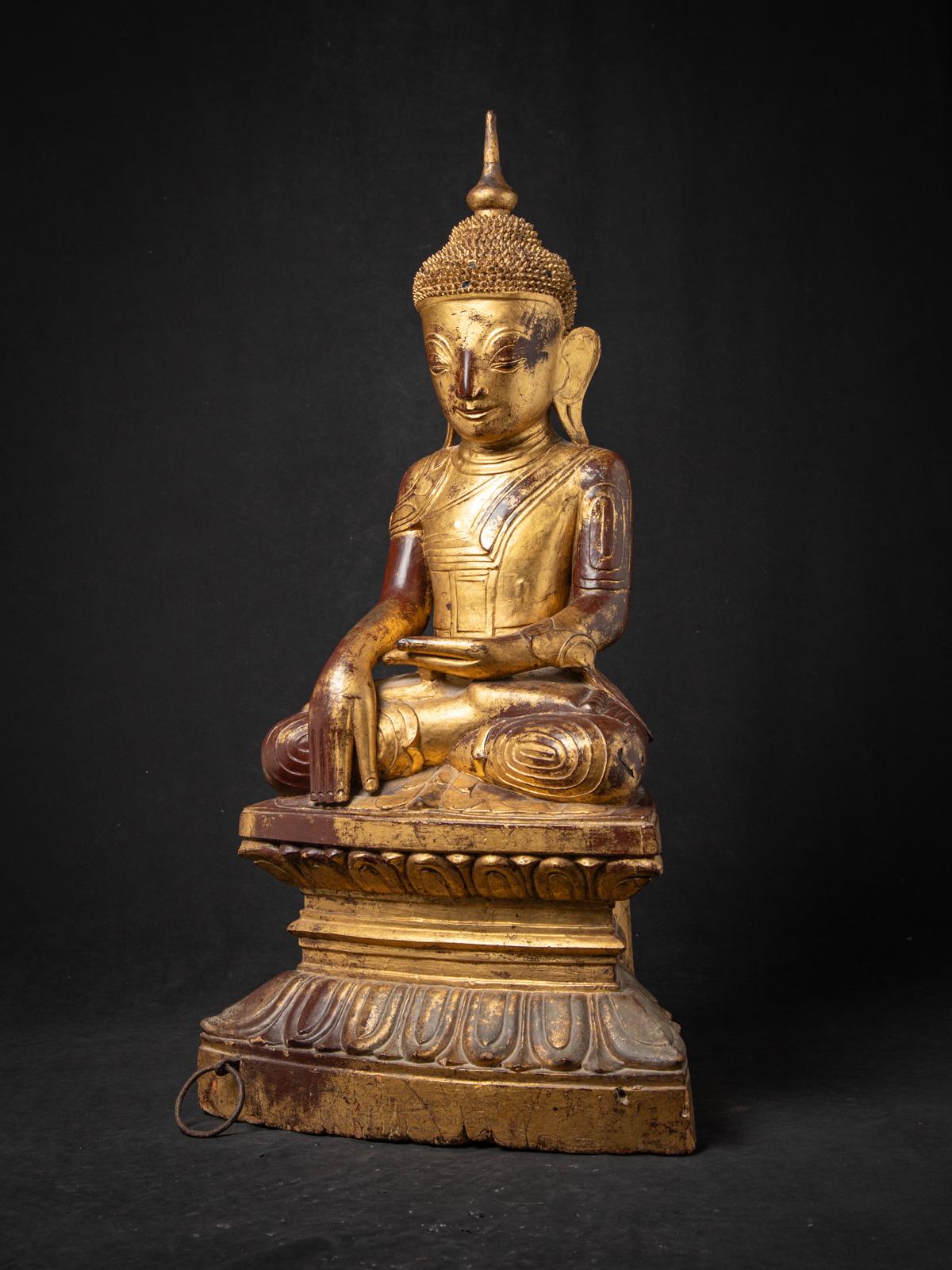 18th Century and Earlier 18th century Antique wooden Burmese Shan Buddha in Bhumisparsha Mudra For Sale