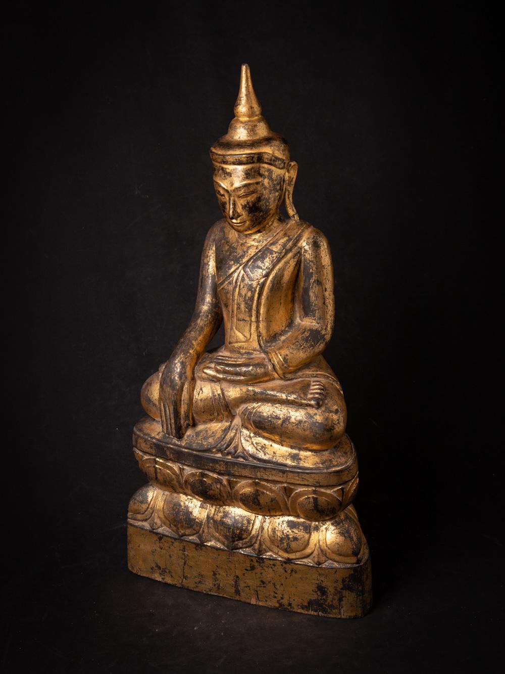 18th century antique wooden Burmese Shan Buddha in Bhumisparsha Mudra For Sale 4