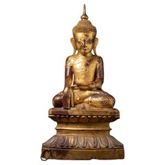 18th century Antique wooden Burmese Shan Buddha in Bhumisparsha Mudra