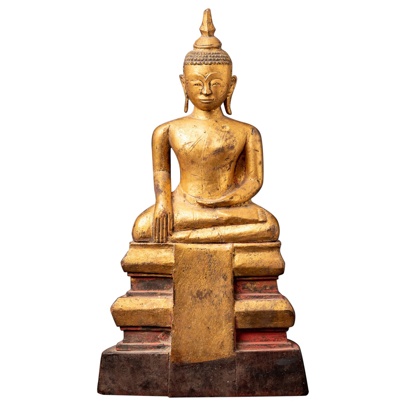 Antike kambodschanische Buddha-Statue aus Holz aus dem 18. Jahrhundert