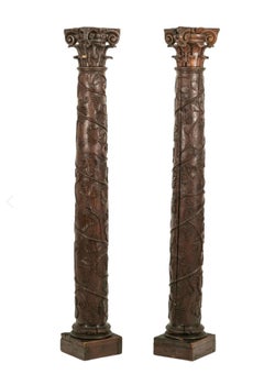 18th Century Antique Wooden Grape Vine Columns Pillars