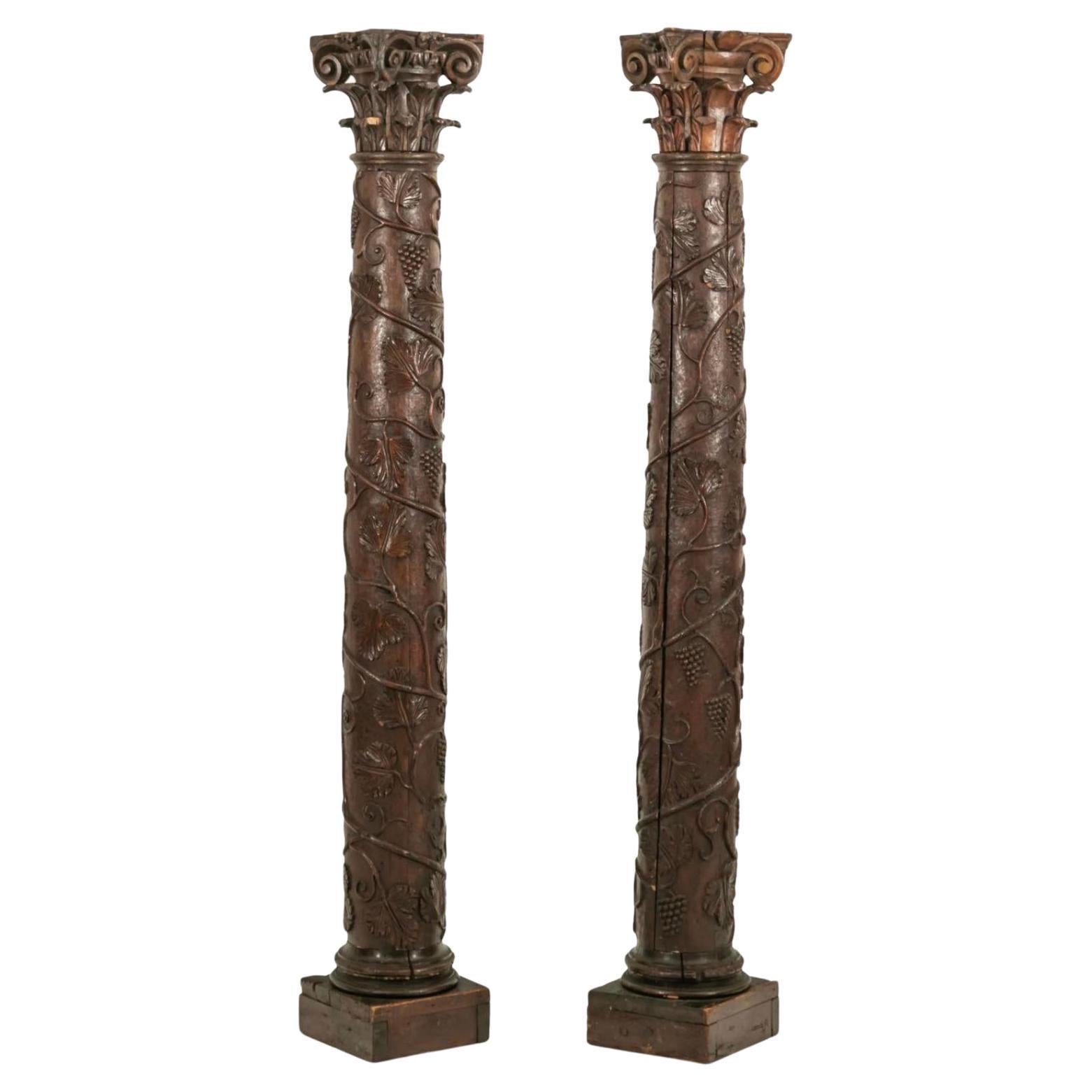 18th Century Antique Wooden Grape Vine Columns Pillars at 1stDibs
