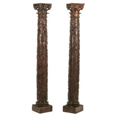 18th Century Antique Wooden Grape Vine Columns Pillars