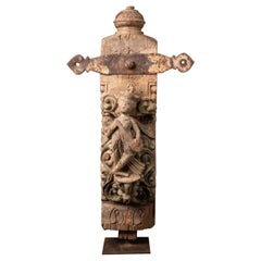 18th century Antique wooden Indian Temple fragment from India