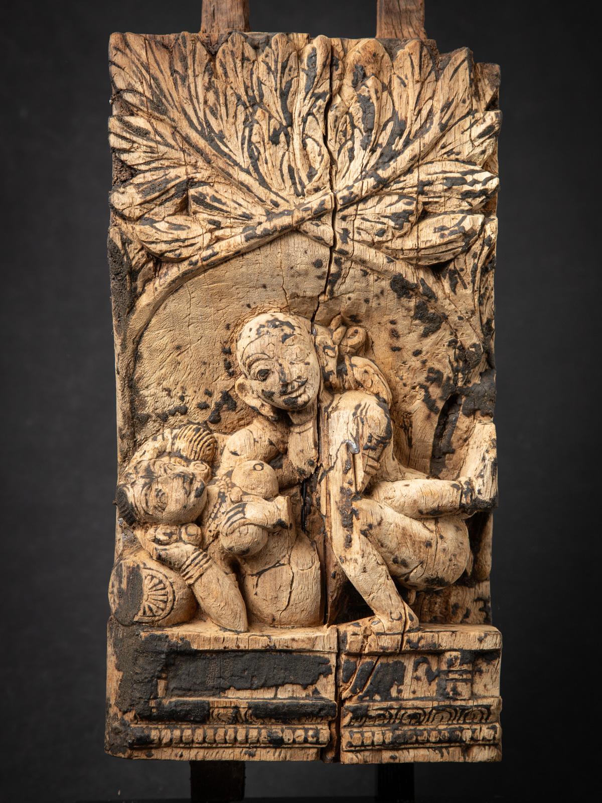 Burmese 18th century Antique wooden Indian temple panel from India For Sale