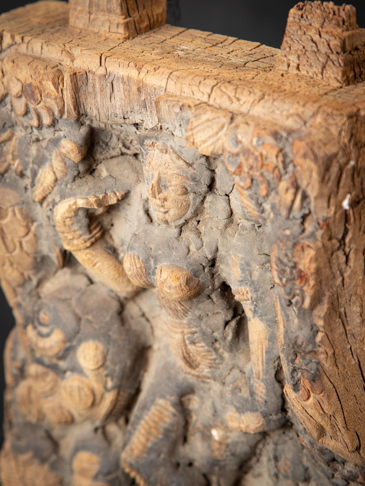 Burmese 18th century Antique wooden Indian temple panel from India For Sale