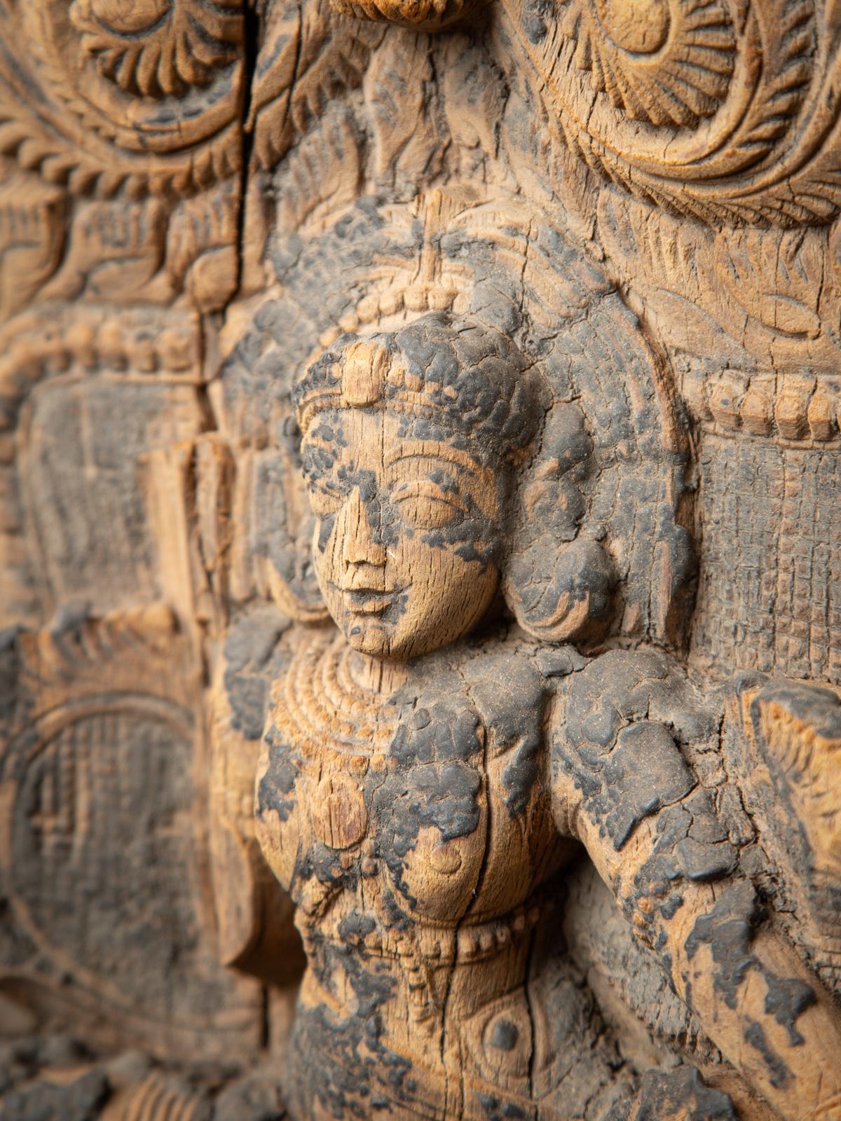 Burmese 18th century Antique wooden Indian temple panel from India For Sale
