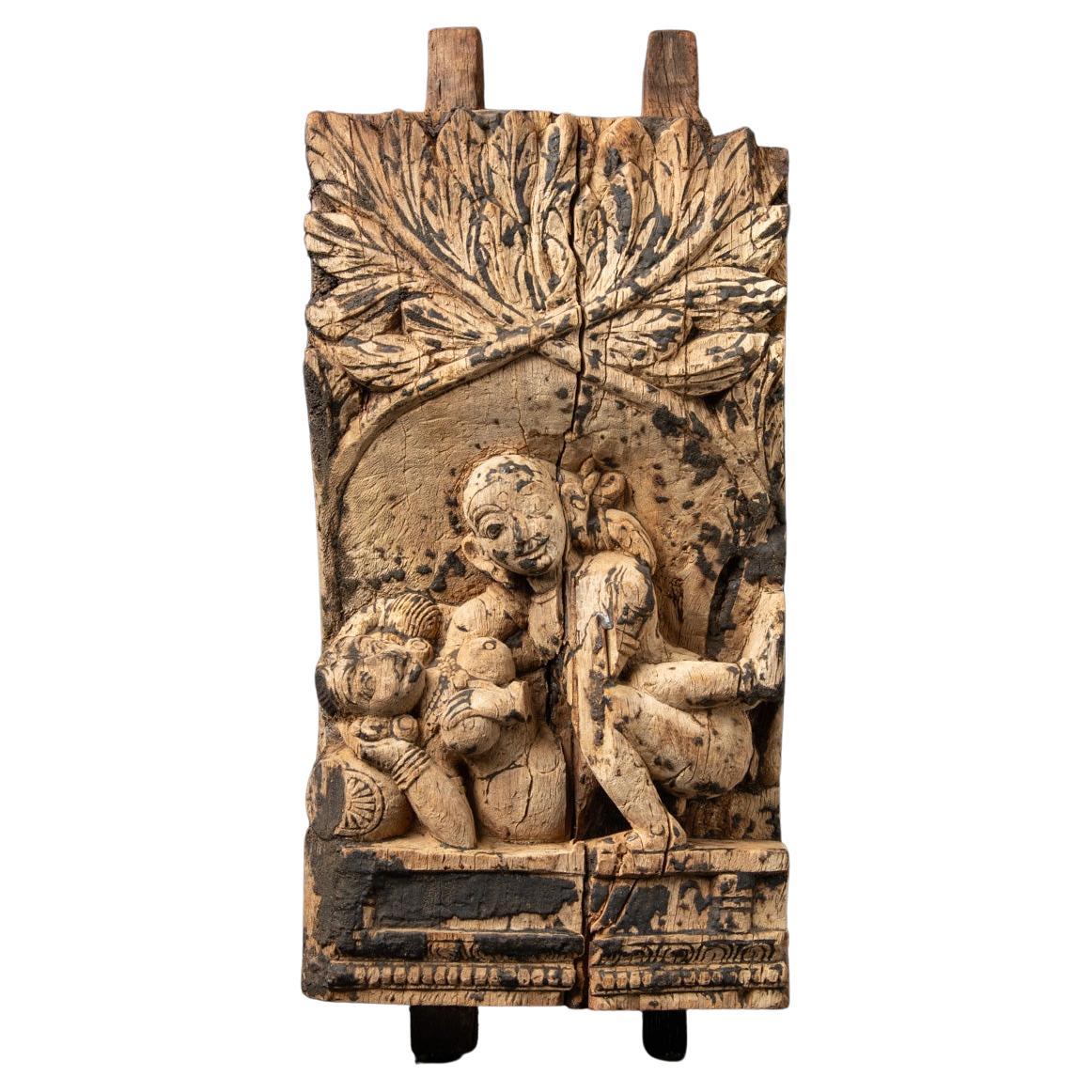18th century Antique wooden Indian temple panel from India
