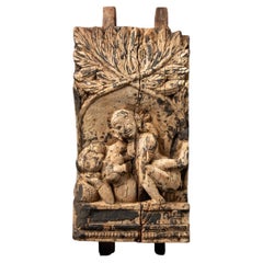 Pannello antico di legno del tempio indiano del XVIII secolo, proveniente dall'India