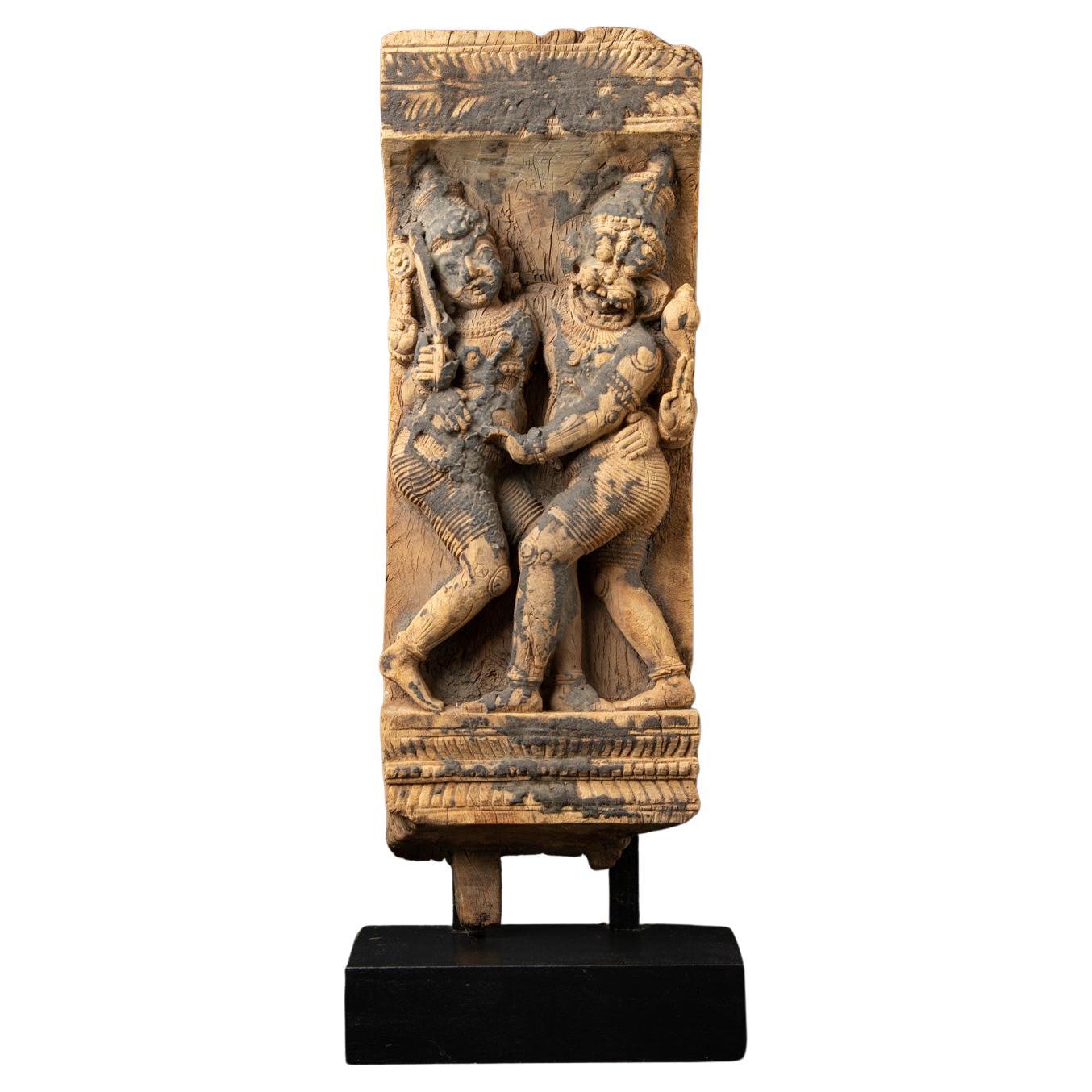 Panneau de temple indien ancien en bois du 18ème siècle