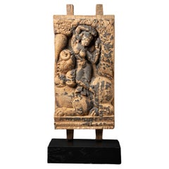 Pannello antico di legno del tempio indiano del XVIII secolo, proveniente dall'India