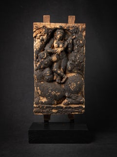 18th century Antique wooden Indian temple panel of the goddess Saraswati from In