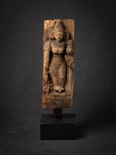 18th century Antique wooden panel of the goddess Devi from India