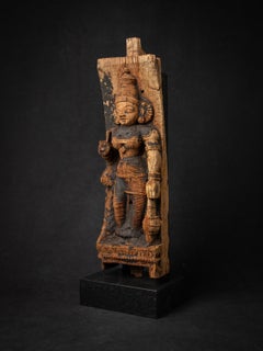 18th century Antique wooden panel of the goddess Devi from India