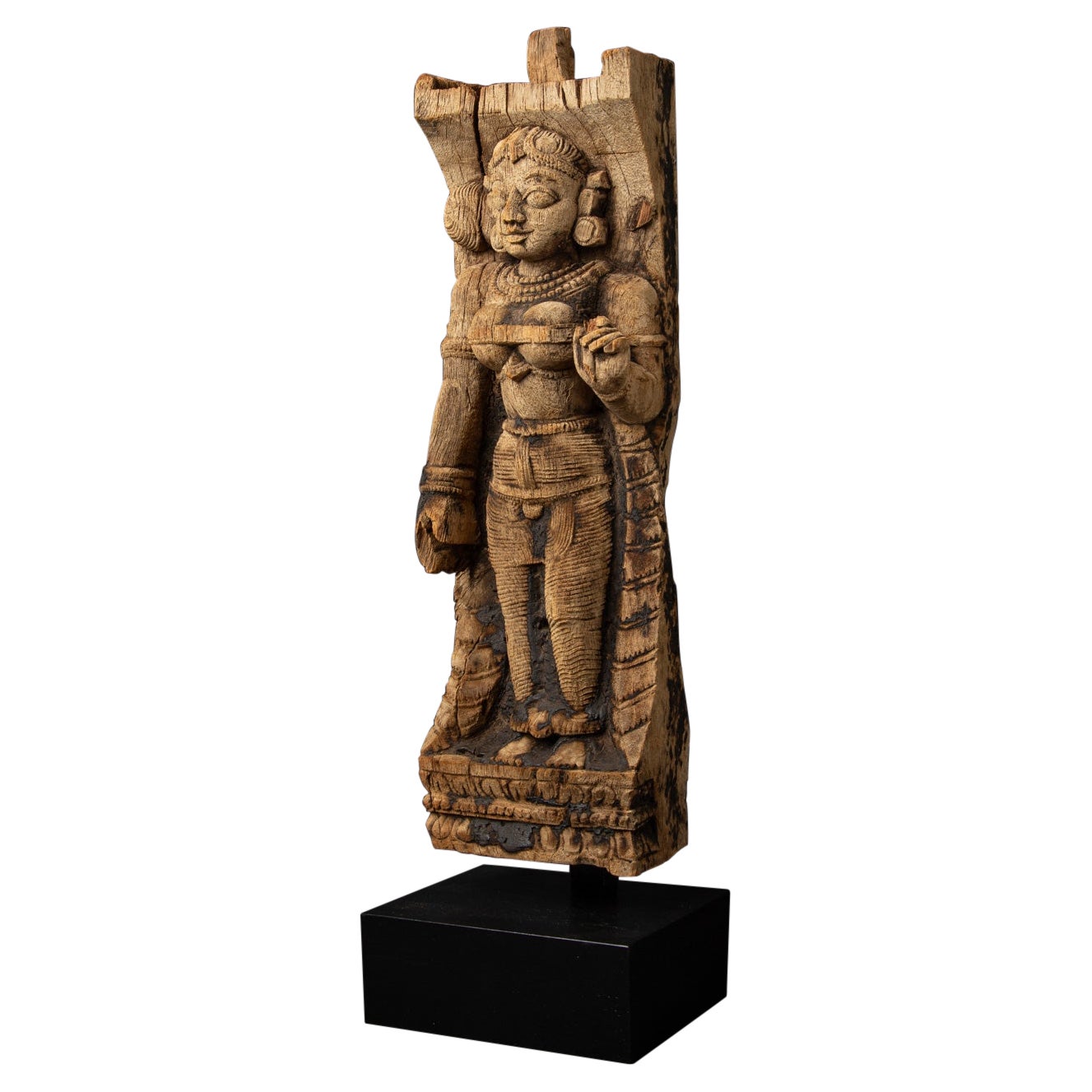 18th century Antique wooden panel of the goddess Devi from India