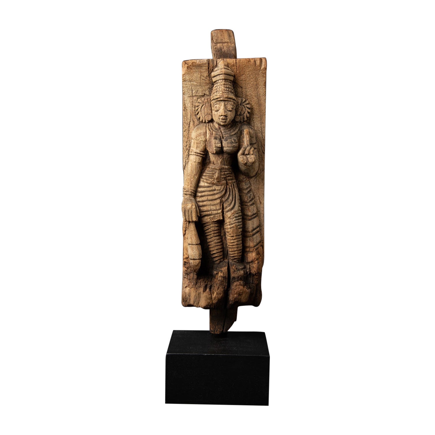 18th century Antique wooden panel of the goddess Devi from India