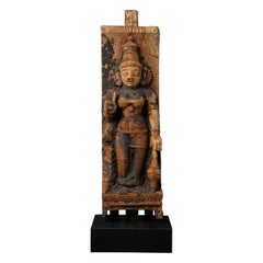 18th century Antique wooden panel of the goddess Devi from India
