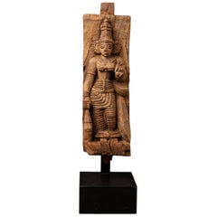 18th century Antique wooden panel of the goddess Devi from India