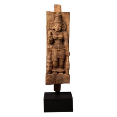 18th century Antique wooden panel of the goddess Devi from India
