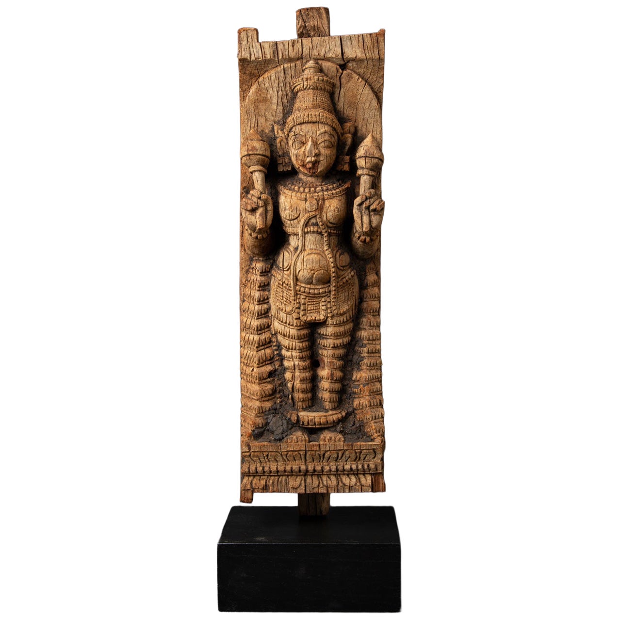 18th century Antique wooden panel of the goddess Devi from India For Sale