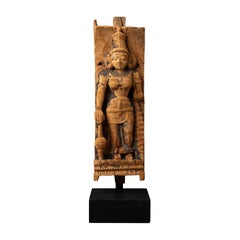 18th century Antique wooden panel of the goddess Devi from India