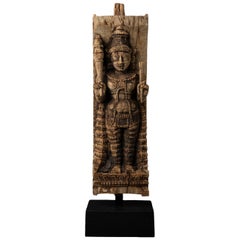 18th century Antique wooden panel of the goddess Devi from India