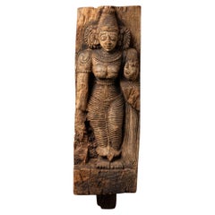 18th century Antique wooden panel of the goddess Devi from India
