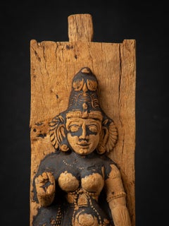 18th century Antique wooden panel of the goddess Parvati from India