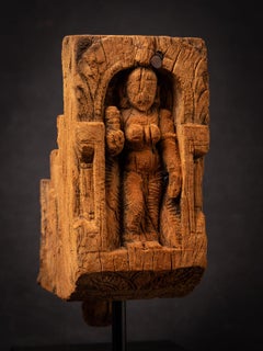 18th century Antique wooden panel of the goddess Parvati from India