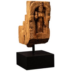 18th century Antique wooden panel of the goddess Parvati from India