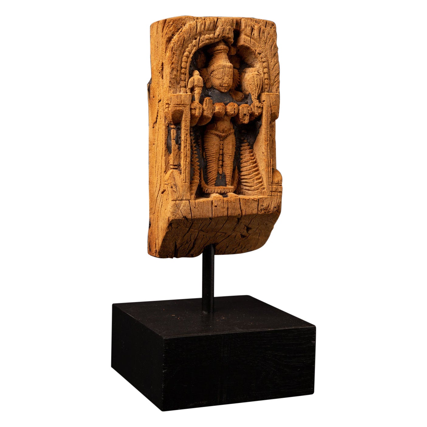 18th century Antique wooden panel of the goddess Parvati from India