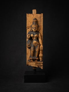 18th century Antique wooden panel of the goddess Parvati from India