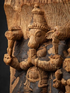 18th century Antique wooden panel of the Hindu god Pashupatinath from India