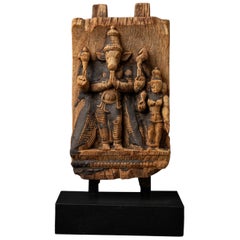 18th century Antique wooden panel of the Hindu god Pashupatinath from India