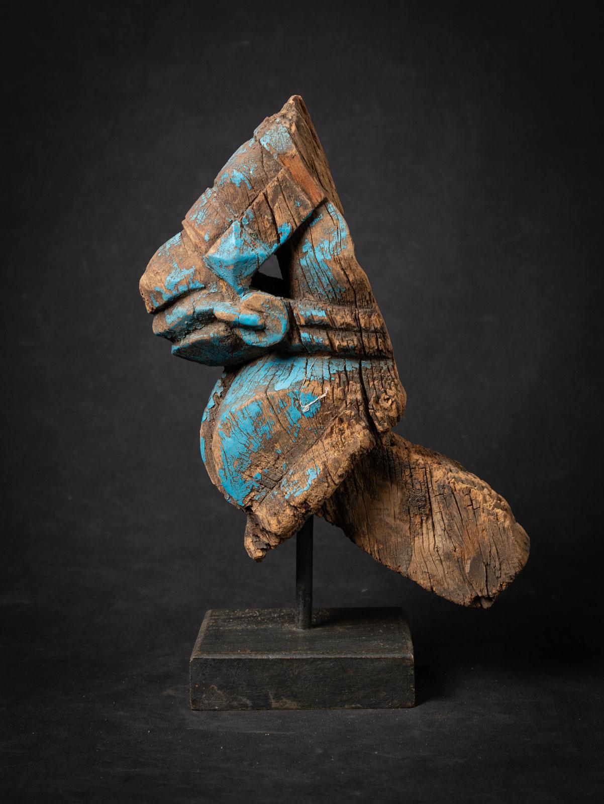 Indian 18th century Antique wooden temple fragment of a Horse head