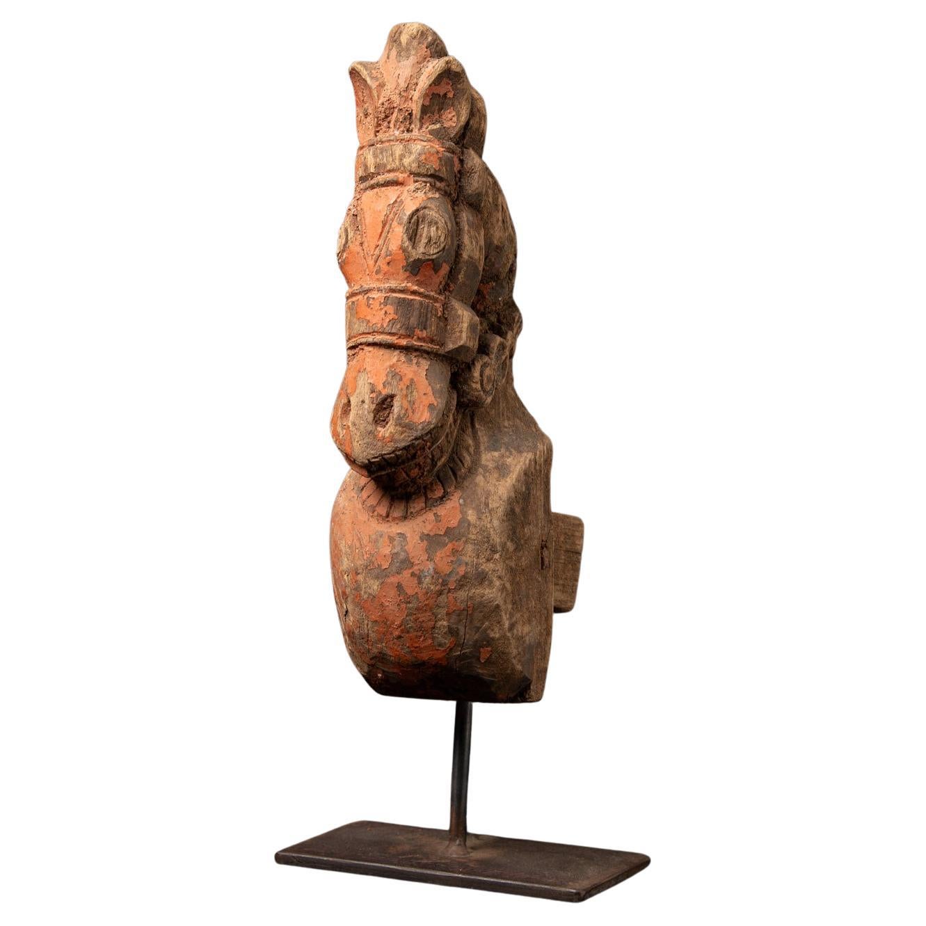 18th century Antique wooden temple fragment of a Horse head