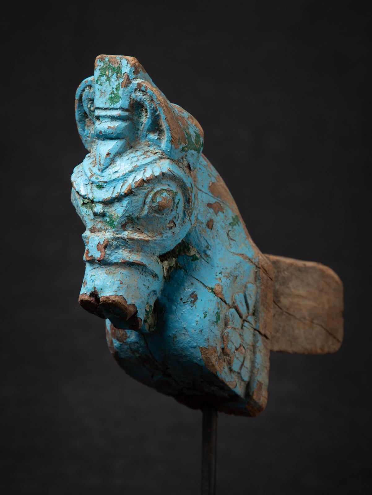 18th century Antique wooden temple fragment of a Horse head from India 8