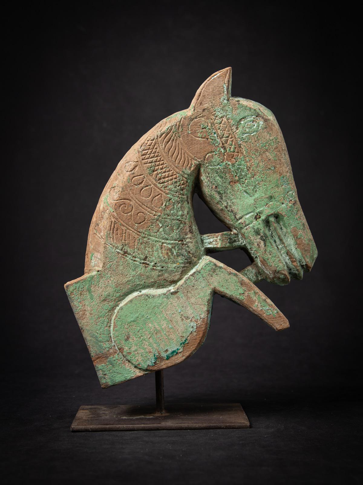 18th century Antique wooden temple fragment of a Horse head from India For Sale 11