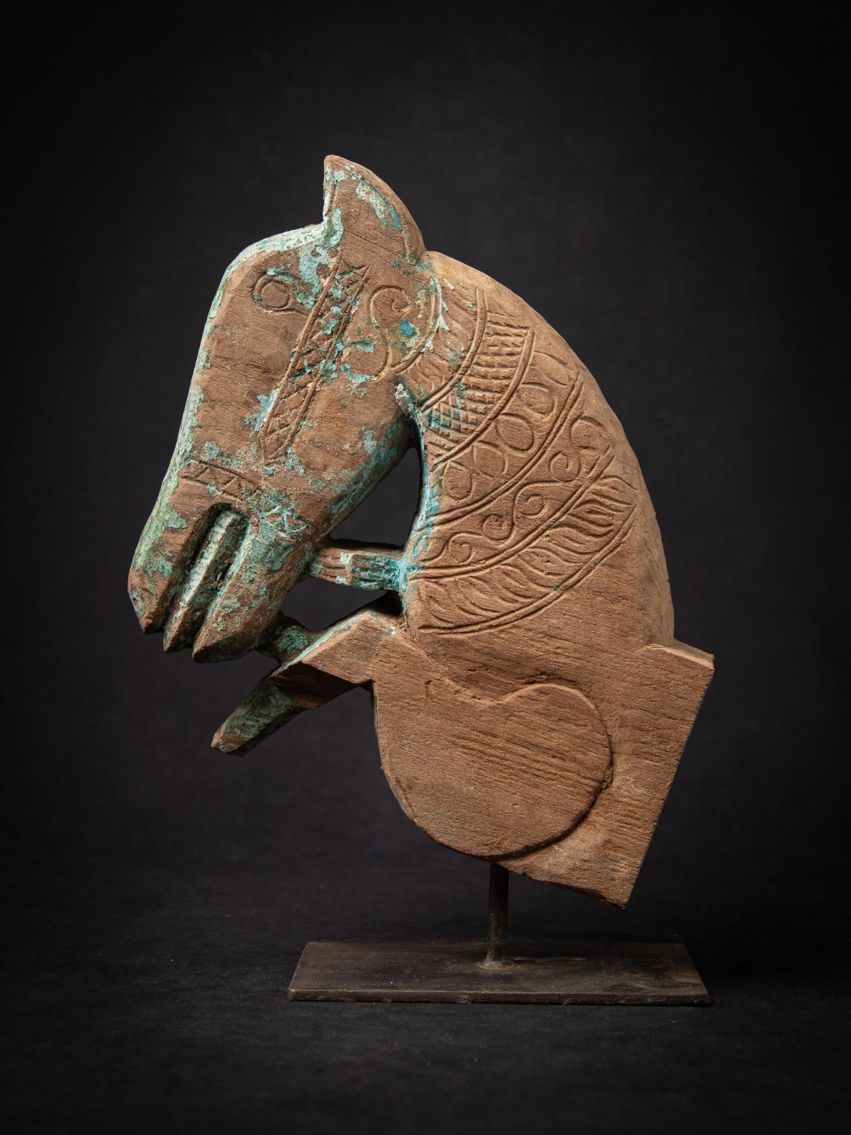 18th century Antique wooden temple fragment of a Horse head from India For Sale 13
