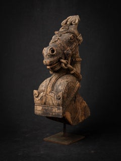 18th century Antique wooden temple fragment of a Horse head from India