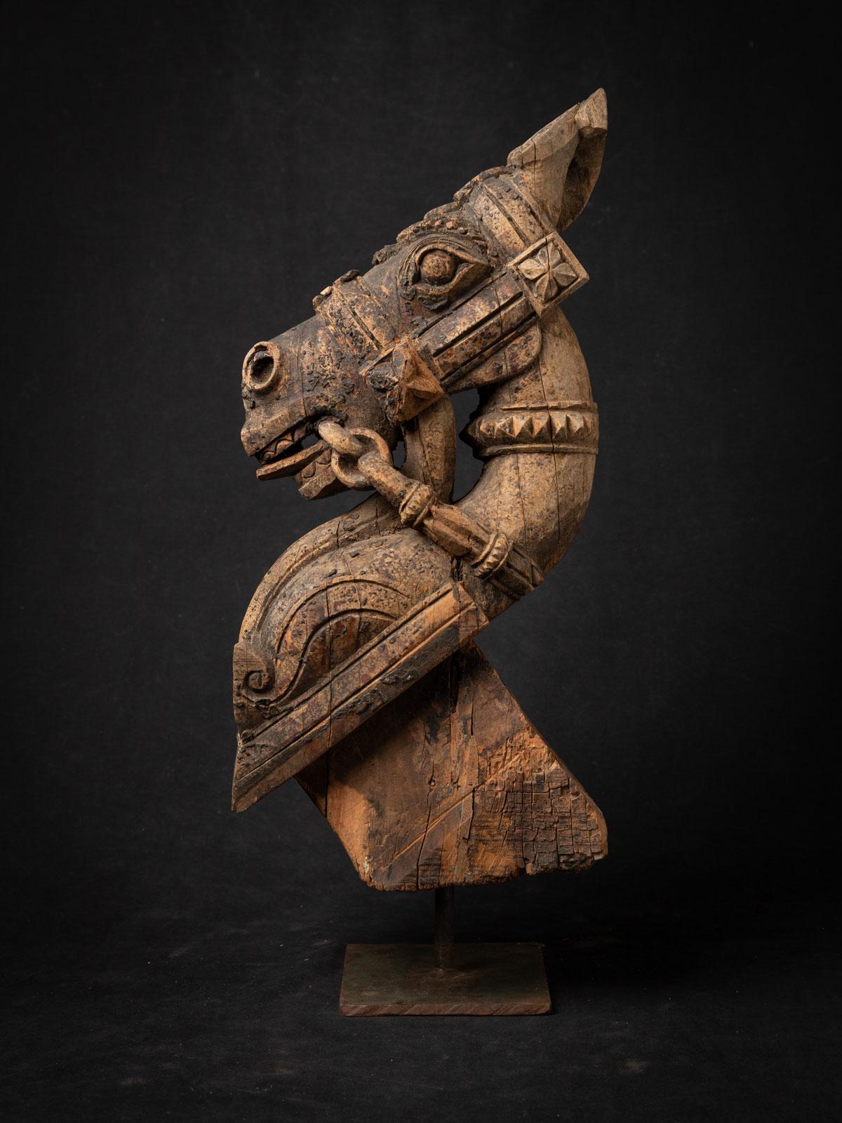 Indian 18th century Antique wooden temple fragment of a Horse head from India