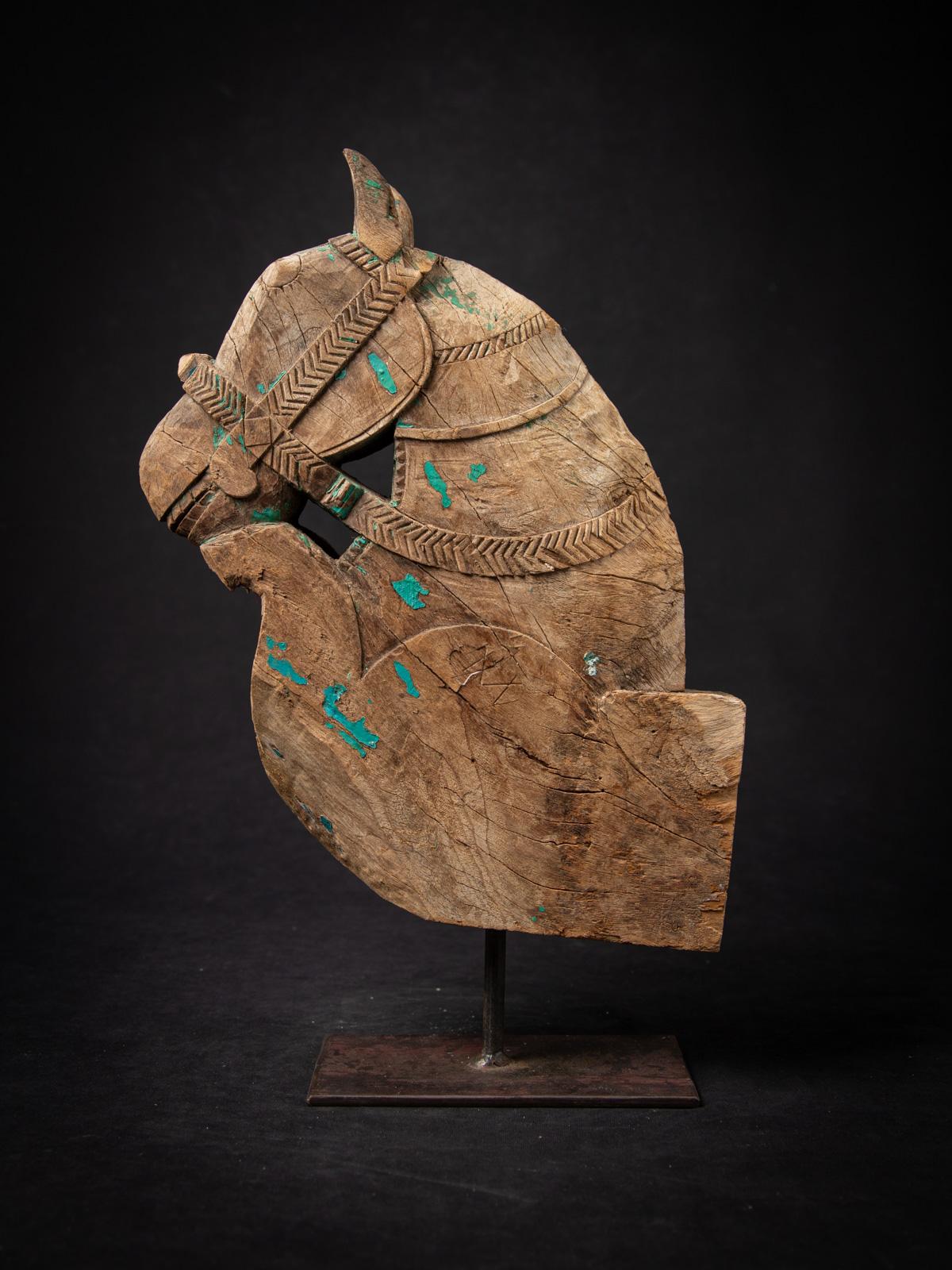 Indian 18th century Antique wooden temple fragment of a Horse head from India For Sale