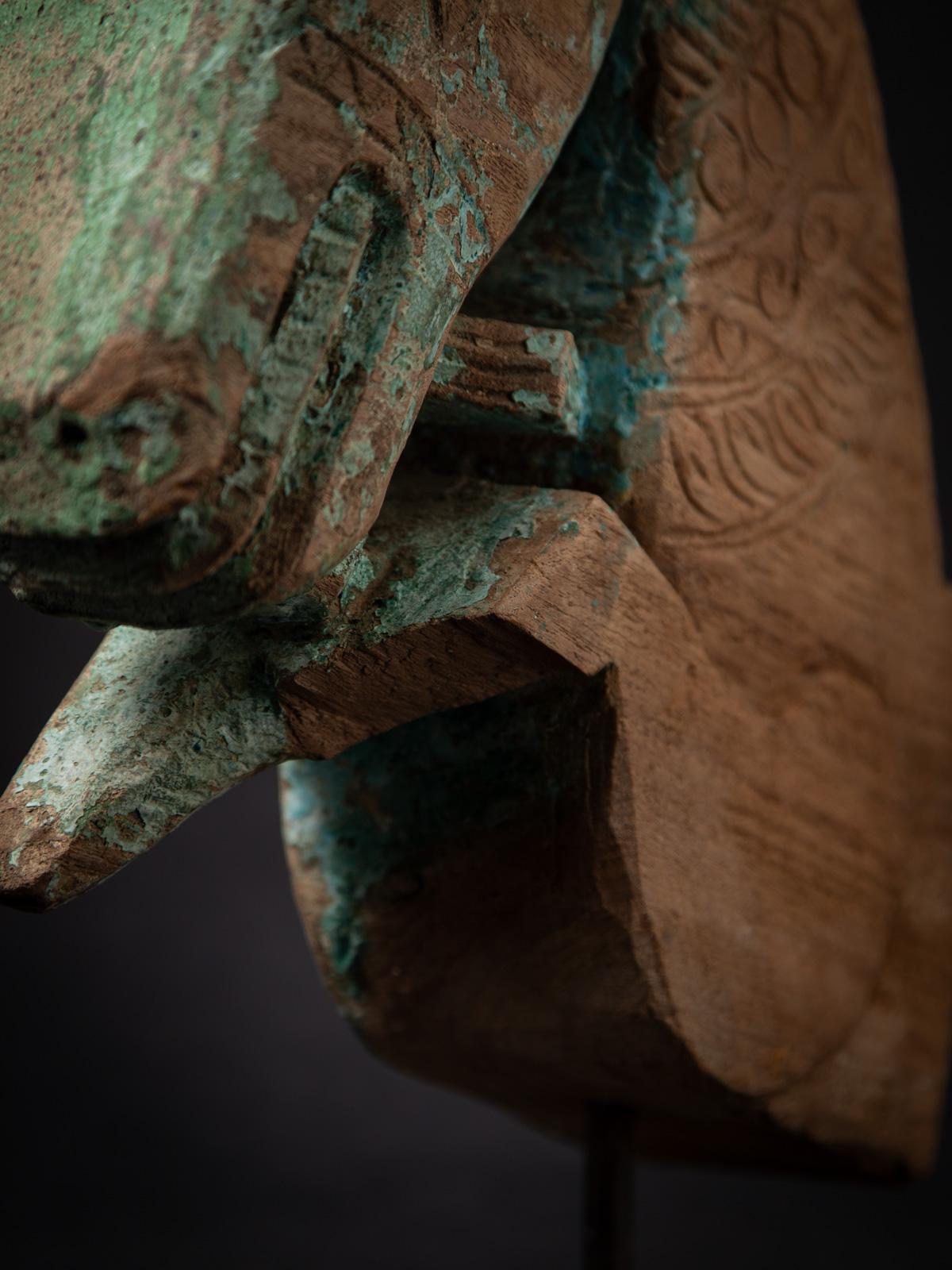 Wood 18th century Antique wooden temple fragment of a Horse head from India For Sale