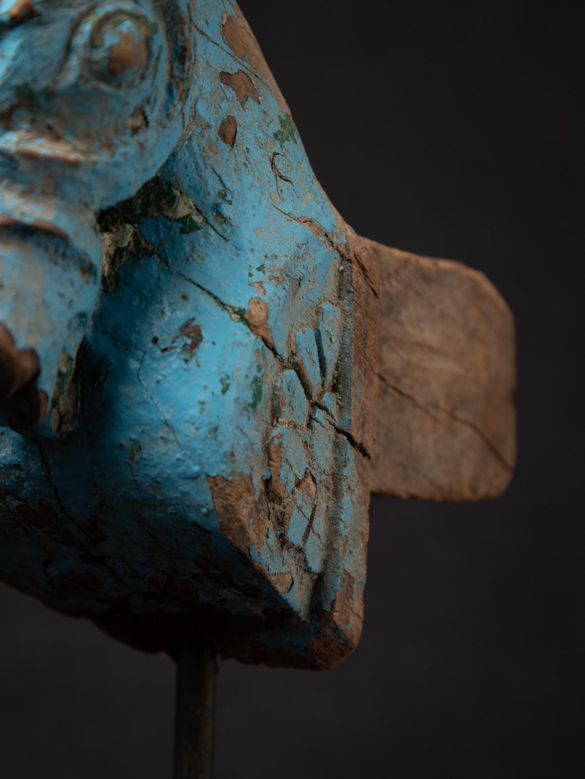 18th century Antique wooden temple fragment of a Horse head from India 1