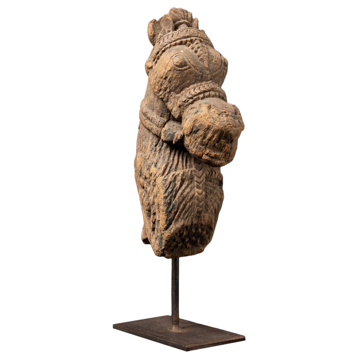 18th century Antique wooden temple fragment of a Horse head from India