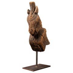 18th century Antique wooden temple fragment of a Horse head from India
