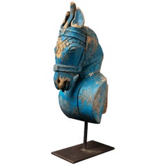 18th century Antique wooden temple fragment of a Horse head from India