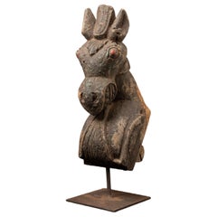 18th century Antique wooden temple fragment of a Horse head from India