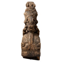 18th century Antique wooden temple fragment of a Horse head from India