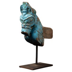 18th century Antique wooden temple fragment of a Horse head from India